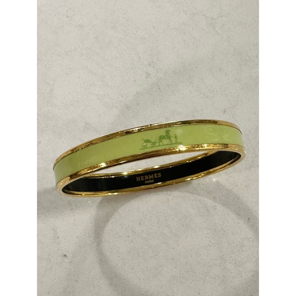Hermés Gold & Green Enamel Bangle Bracelet